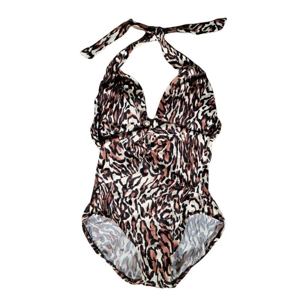 Aqua Green Women's Ring Front Leopard Print One Piece Swimsuit Sz S